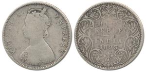 Victoria Empress, Silver ½ Rupee, 1893, A / I / ’B’ incuse. Fine.