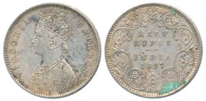 Victoria Empress, Silver ½ Rupee, 1897, Calcutta Mint, A / I / ’B’ incused. Very Fine+, Sc