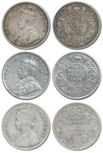 Victoria Empress and George V, Silver Rupee, 1878, A1 / I / No mint mark, Calcutta Mint wi
