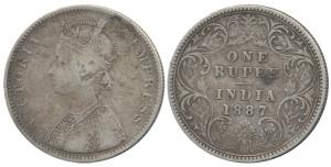 Victoria Empress, Silver Rupee, 1887, A3 / I / inverted ’B’ incuse. About Very Fine, Rare.