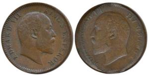 Edward VII, Copper, ¼ Anna, Error, obv. brockage. Nice deep and complete lakhi impression 