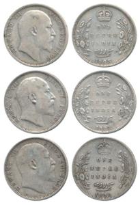Edward VII, Silver Rupee, 1903, ’B’ raised and w/o Dot, 1903, ’B’ incuse and w/o Dot, 1909