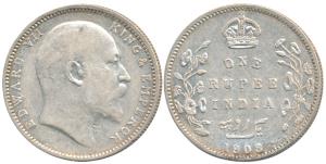 Edward VII, Silver Rupee, 1908, Bombay Mint, ’B’ incuse with 8 re engraved on 7. Very Fine