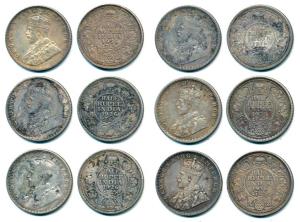 George V, Silver ½ Rupee (6), 1916, 1926 (2) and 1936 (3). Very Fine to Extremely Fine. (6
