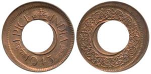 George VI, Copper 1 Pice, 1945, error 10% shifting. About Uncirculated.