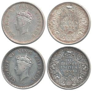 George VI, Silver ½ Rupee (2), 1938 and 1939. Very Fine, Scarce. (2)