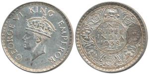 George VI, Silver Rupee, 1938, Bombay Mint, with dot. About Extremely Fine, Scarce.