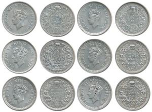 George VI, Half Silver Rupee (6), all different dates 1940 to 1945, Bombay Mint. Very Fine