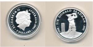 Australia, Sir Donald Bradman, Silver $5, 36.3g, 2001 (KM 761). Proof, in original box of 