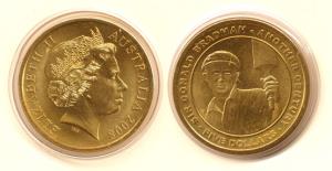 Australia, Sir Donald Bradman, Aluminum Bronze $5, 2008 (KM 589). Uncirculated in card pac