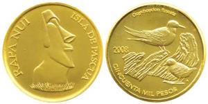 Easter Island also known as Rapa Nui, Gold 50,000 Pesos, 8.44g, 2008, extant monumental st