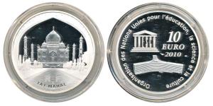 France, Taj Mahal on obv., Silver $10, 22.2g. Proof, in original box of issue.