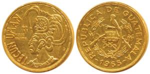 Republic of Guatemala, Gold 5 Quetzales, 8.35g, obv. national arms, rev. Quetzal atop engr