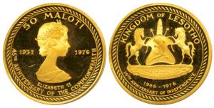 Kingdom of Lesotho, Gold 50 Maloti, 4.5g, 10th Anniversary of Independence, 1976, .90 fine