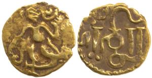 Sri Lanka, Chola Fanam, Gold ¼ Pagoda, 0.86g, king on obv., with Lanka written on rev. (De