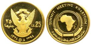 Sudan, Gold 25 Pounds, 8.42g, Summit meeting of Organisation of African Unity at Khatoum, 