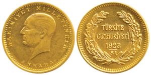 Turkey, Gold 100 Piasters, 7.18g, Ankara, 1923, .917 Fine (KM 102). Extremely Fine.