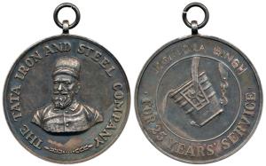 Tata Iron and Steel Company, Silver, For 25 years Service, portrait of Jamshedji Tata on o