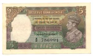 George VI, Rupees 5, 1st issue, 1938, signed J. B. Taylor, (J&R 3.1). Extremely Fine, Scar