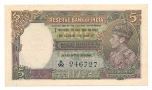 George VI, Rupees 5, 1st Issue, 1938, signed J. B. Taylor, (J&R 3.1). Extremely Fine.