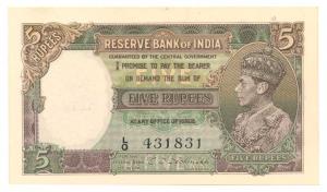 George VI, Rupees 5, 1st issue, 1944, signed C. D. Deshmukh, (J&R 3.2). Uncirculated, Scar