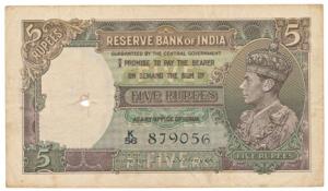 George VI, Rupees 5, 1st issue, 1944, signed C. D. Deshmukh, (J&R 3.2). About Very Fine.