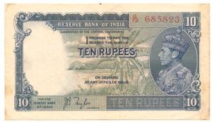 George VI, Rupees 10, 1st issue, 1938, signed J. B. Taylor, (J&R 5.1). Very Fine.