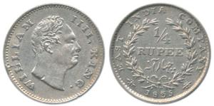 William IV, Silver ¼ Rupee, 1835, No mint mark, 20 Berries with small date numerals and no