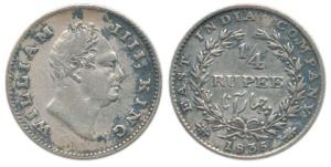William IV, Silver ¼ Rupee, 1835, ’F’ incuse, 20 Berries with small date numerals and no d