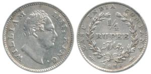 William IV, Silver ¼ Rupee, 1835, RS incuse, Persian Error, 20 Berries with small date num