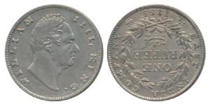 William IV, Silver Rupee, 1835, No initials, B / II / 20 Berries, inverted Die Axis. Very 