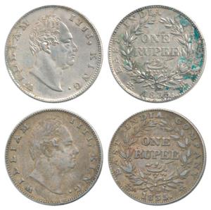 William IV, Silver Rupee (2), 1835, ’F’ incuse, plain truncation. Very Fine to About Extre