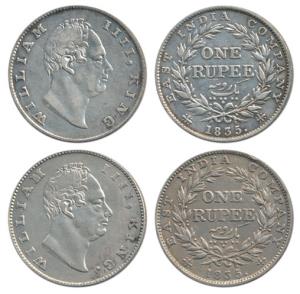 William IV, Silver Rupee, 1835, ’F’ incuse, A / II / 20 Berries, Bud Leaves. Very Fine to 