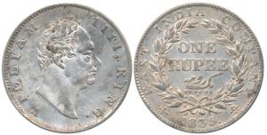 William IV, Silver Rupee, 1835, ’F’ incuse, A / II / 19 Berries, Bud Leaves. Extremely Fin