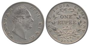 William IV, Silver Rupee, 1835, No initials, B / II / 20 Berries, (Prid 40). Nice toning, 