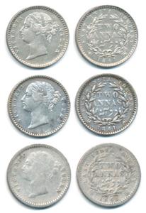 Victoria Queen, Silver 2 Annas, 1841, Calcutta Mint, divided legend, WW raised, Bombay Min