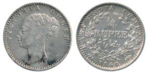 Victoria Queen, Silver ¼ Rupee, 1840, Calcutta Mint, continuous legend, Indian Head, 34 Be