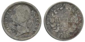 Victoria Queen, Silver ¼ Rupee, 1840, Calcutta Mint, divided legend, Mule, struck by the p