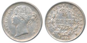 Victoria Queen, Silver ¼ Rupee, 1840, divided legend. Extremely Fine.