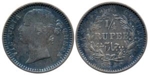 Victoria Queen, Silver ¼ Rupee, 1840, Madras Mint, divided legend, WWS raised, 10 Berries.