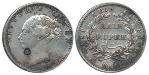 Victoria Queen, Silver ½ Rupee, 1840, Calcutta Mint, continuous legend, English Head, 19 B