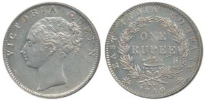 Victoria Queen, Silver Rupee, 1840, Calcutta Mint, continuous legend, English Head with Mo