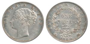 Victoria Queen, Silver Rupee, 1840, Calcutta Mint, continuous legend, English Head with Mo