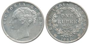 Victoria Queen, Silver Rupee, 1840, Calcutta Mint, continuous legend, English Head with co