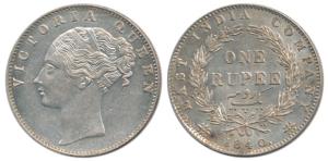 Victoria Queen, Silver Rupee, 1840, Calcutta Mint, continuous legend, Indian Head, 35 Berr