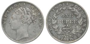 Victoria Queen, Silver Rupee, 1840, Calcutta Mint, continuous legend, Indian Head, 34 Berr