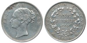 Victoria Queen, Silver Rupee, 1840, Madras Mint, continuous legend, English Head, ’S’ incu