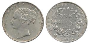 Victoria Queen, Silver Rupee, 1840, Madras Mint, continuous legend, English Head, ’V’ rais