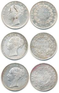 Victoria Queen, Silver Rupee, 1840, continuous legend, English Head, 19 Berries, crescent.