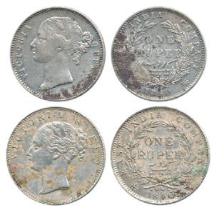 Victoria Queen, Silver Rupee (2), 1840, continuous legend and divided legend. Very Fine. (